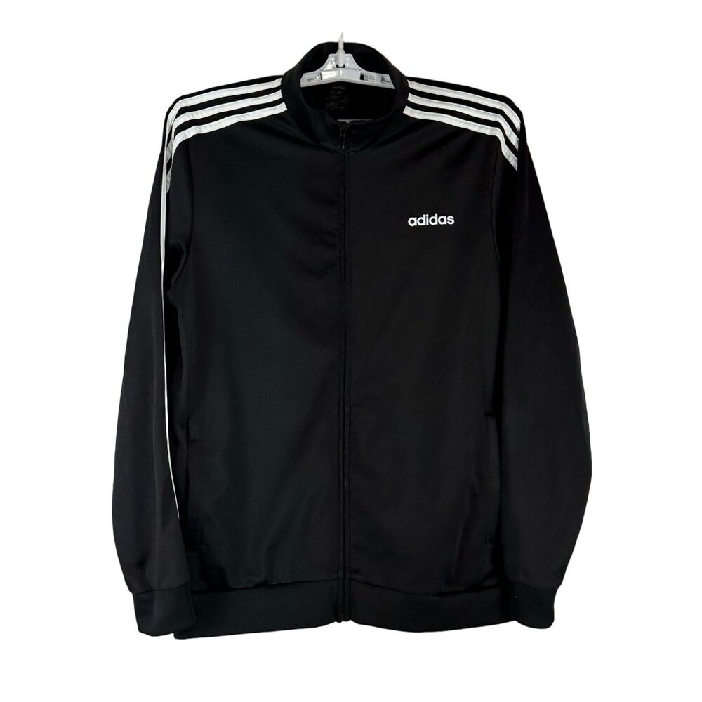 Adidas Black Three Stripe Full Zip Track Jacket Mens Size L Lightweight Athletic